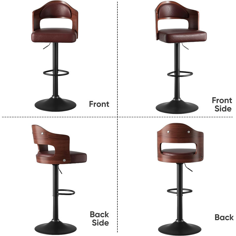 Modern Heavy Duty Swivel Bar Stool with Backrest – Adjustable Height Counter PU Leather Chairs with Footrest, 550lbs Capacity, Non-Slip Base, 360° Rotation for Kitchen Island, Home Bar, Coffee Shop