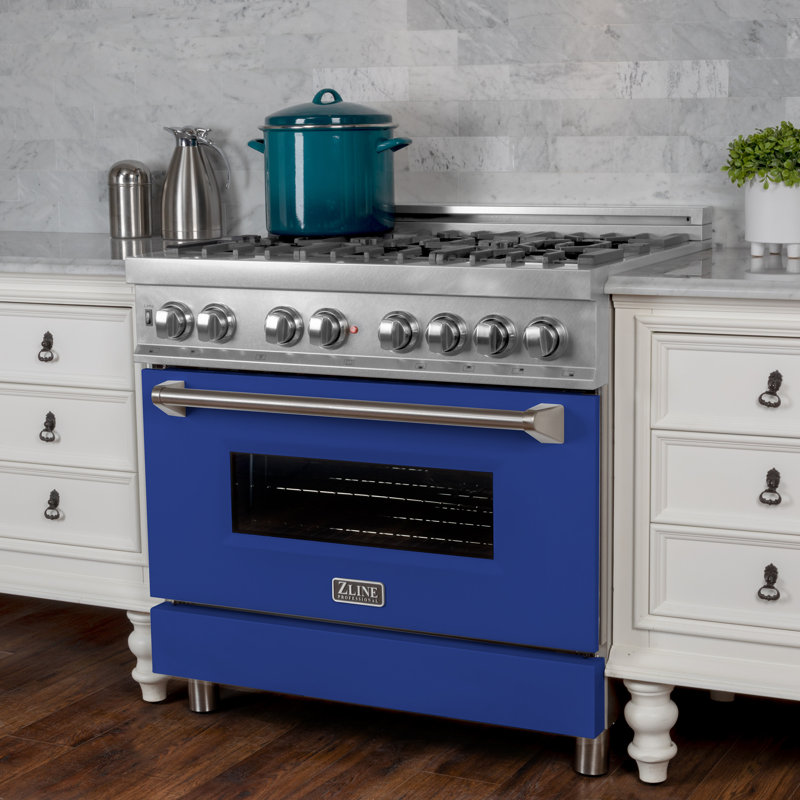 ZLINE 36" Legacy Dual Fuel Range, Blue Matte Satin Stainless Steel