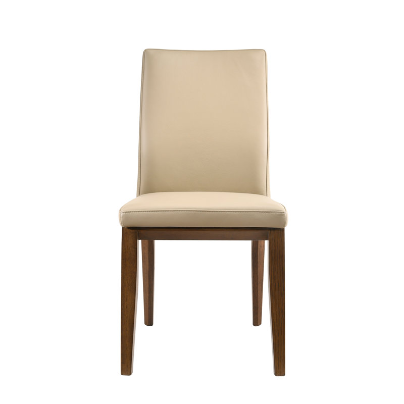 Cabral 19'' H Genuine Leather Upholstered Side Chair, Light Mocha
