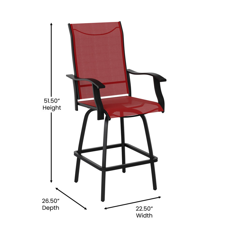 Tabourets de bar pivotants en polyester enduits de PVC toutes saisons Corchado avec dossier haut et accoudoirs, Rouge