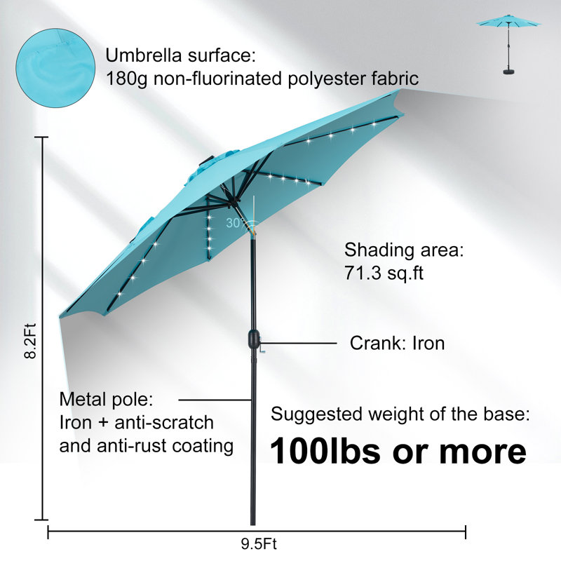 Parasol de patio solaire en polyester de 10 pi avec 32 lumières DEL réglables en inclinaison et tissu résistant aux rayons UV