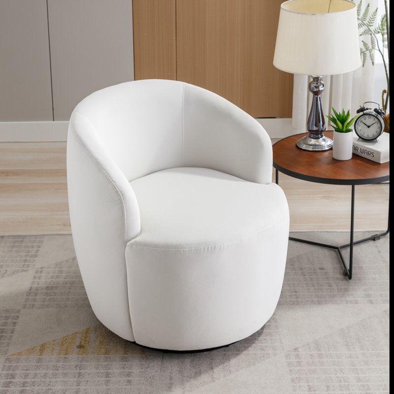 Genece Upholstered Swivel Accent Chair, White Velvet