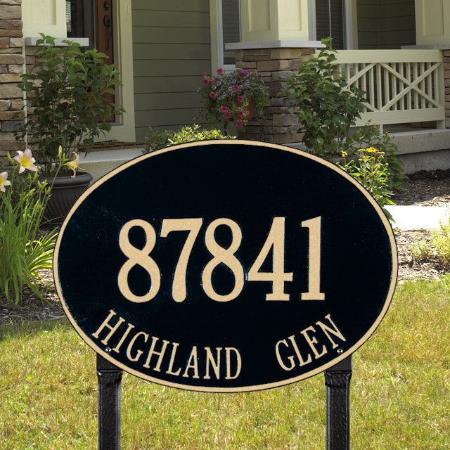 Hawthorne 2-Line Lawn Address Sign, Green and Gold, Yes