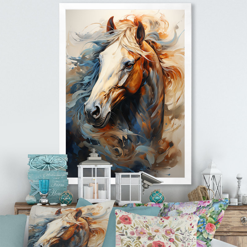 «Horse Grace Portrait I» - art mural cheval, H 32 po x l 16 po, Cadre photo unique, Blanc