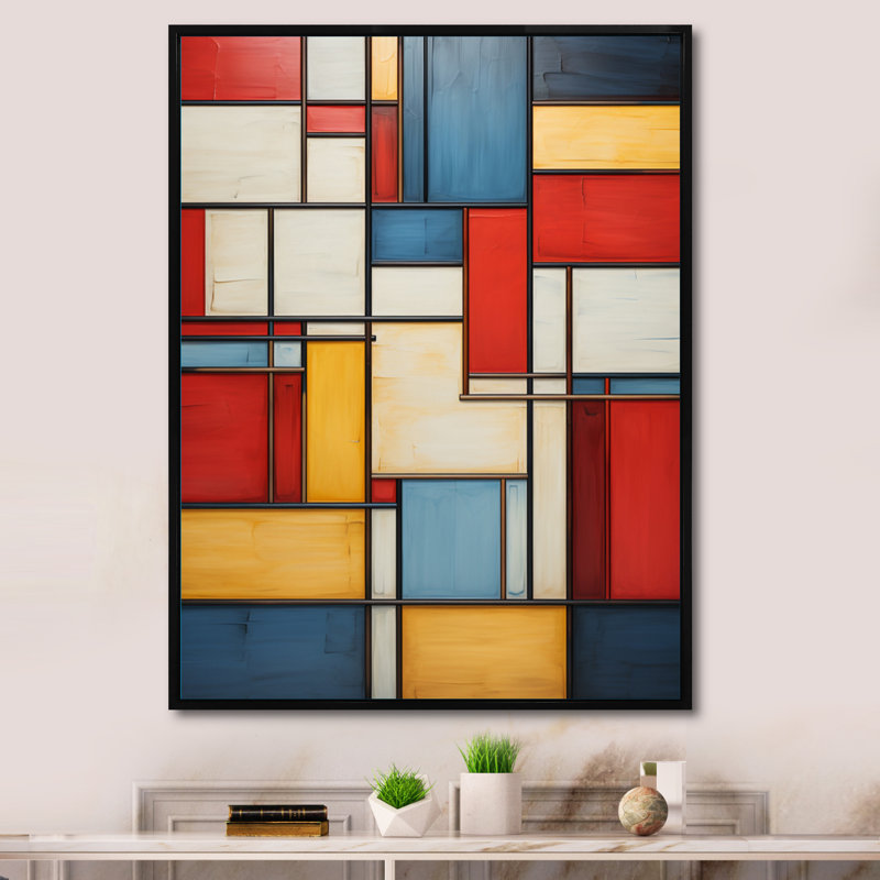 «Geometric Abstraction Composition II», art abstrait géométrique encadré, Cadre flottant noir, H 32 po x l 16 po x P 1 po