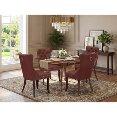 Ensemble de table de salle à manger 5 pièces comprenant une table de cuisine rectangulaire avec Dropleaf et 4 chaises rembourrées, acajou