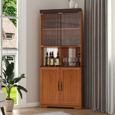 Armoire de rangement d'angle avec portes en verre trempé et tablettes réglables