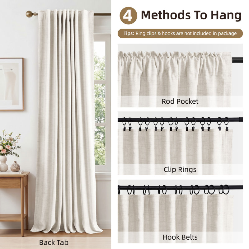 Graciella Thermal Insulated Faux Linen Textured 100% Blackout Curtains for Bedroom Living Room Back Tab/Rod Pocket, Beige