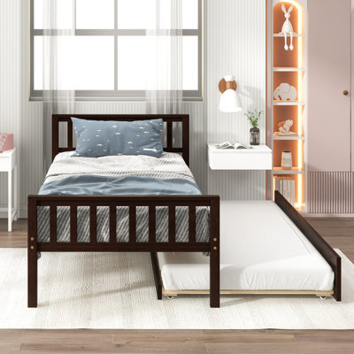 Lit simple avec lit gigogne - Structure de lit plateforme grise avec tête et pied de lit, conception peu encombrante, aucun sommier nécessaire