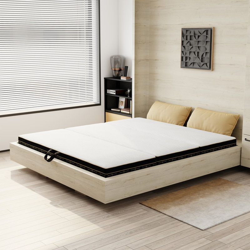 Matelas en mousse à mémoire de forme pliable 3 po Alwyn Home, matelas escamotable pliable avec housse lavable, Lit simple
