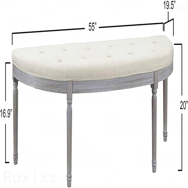 Banc Coastal - Siège rembourré capitonné à boutons, pattes au fini gris patiné