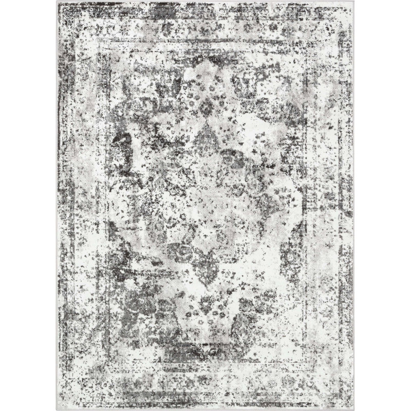 Kazzandra Zazzle Vintage Modern Ivory Black Area Rug, Rectangle 5'3" x 7'3"
