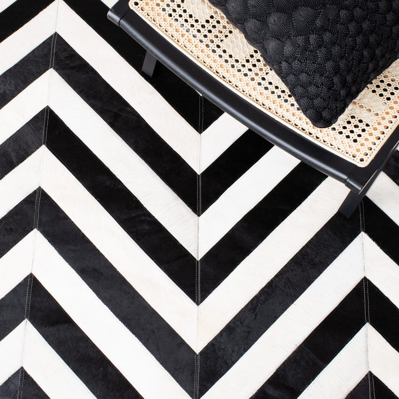 Drage Studio Leather Hand Woven Leather Chevron Rug, Rectangle 5' x 8'