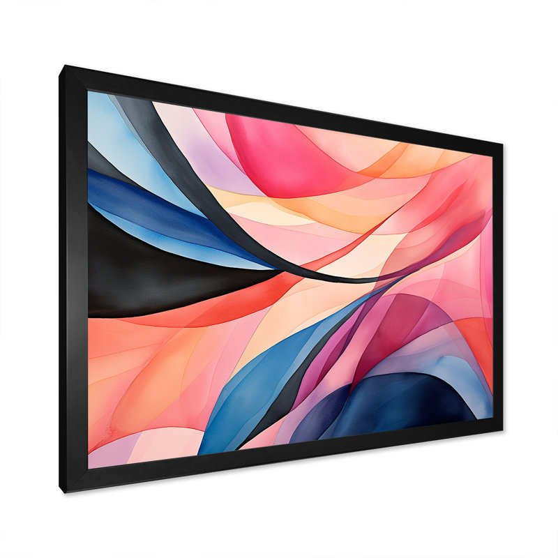 Motif géométrique de couleurs douces V - Art mural géométrique, H 16 po x l 32 po x P 1 po, Cadre d'angle fermé noir