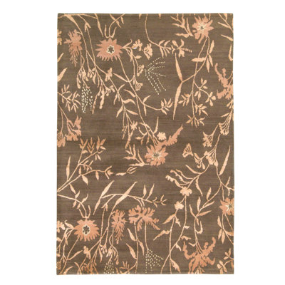 Hand Knotted Area Rug in Brown And Rose