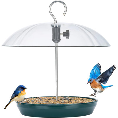 Adjustable Platform Bird Feeder For Outdoors Hanging Metal Tray Bird Feeder With Dome Top Attract Bluebirds Cardinals Goldfinches (Green)