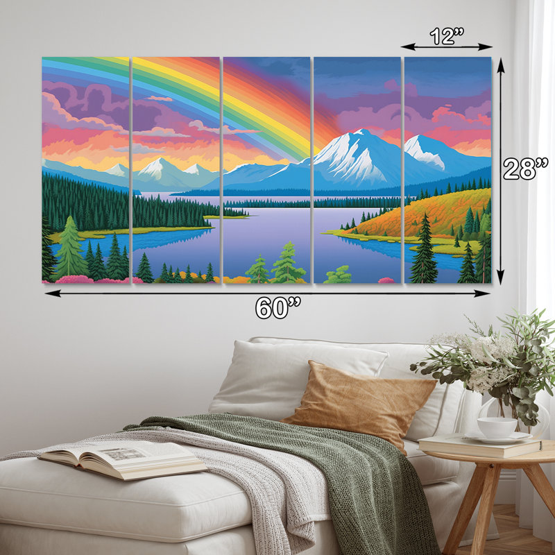 «Consciousness Of The Mountains Rainbow VII» - Décoration murale paysage de montagne - 5 panneaux égaux