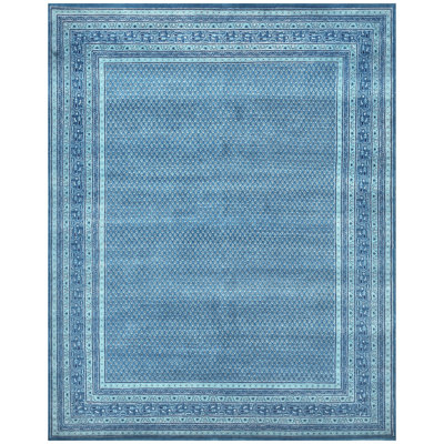 Hand Knotted Geometric Area Rug in Blue/White