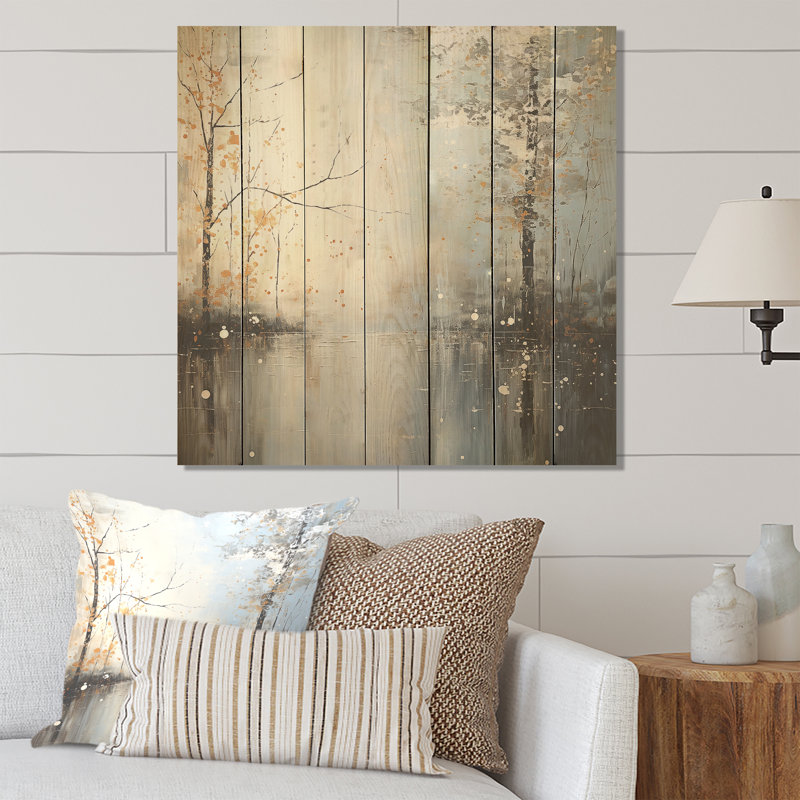 Printemps gris, forêt, tranquillité I - fruits sur bois, H 36 po x l 36 po