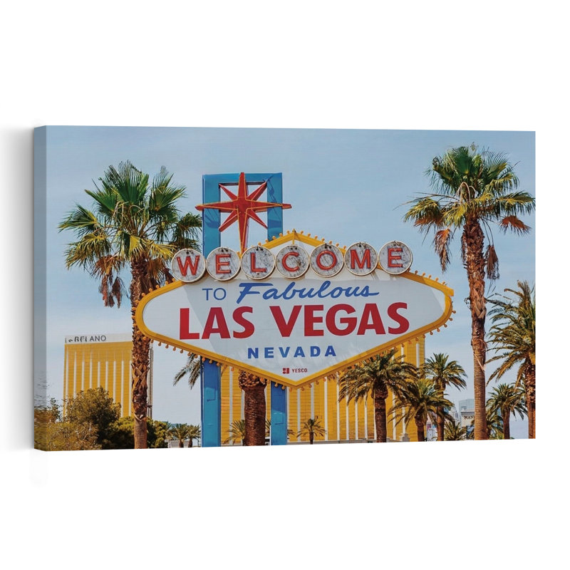 Welcome To Las Vegas Classic Abstract Palm Tree City Landscape Wall Art Print 1 Piece Wrapped Canvas Wall Art