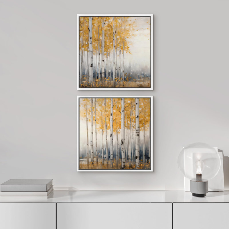 Or jaune, trembles, automne, bouleau, forêt, nature, paysage, illustrations, art moderne, minimaliste, H 24 po x l 24 po