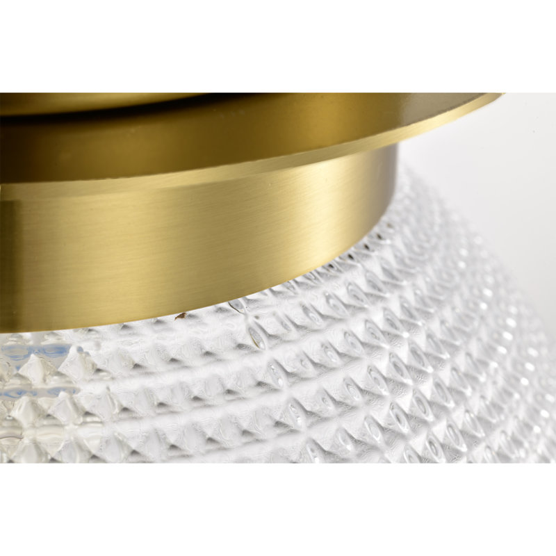 Gruste Brass Flushmount Ceiling Lamp With Pyramidical Patterned Glass Globe Shade