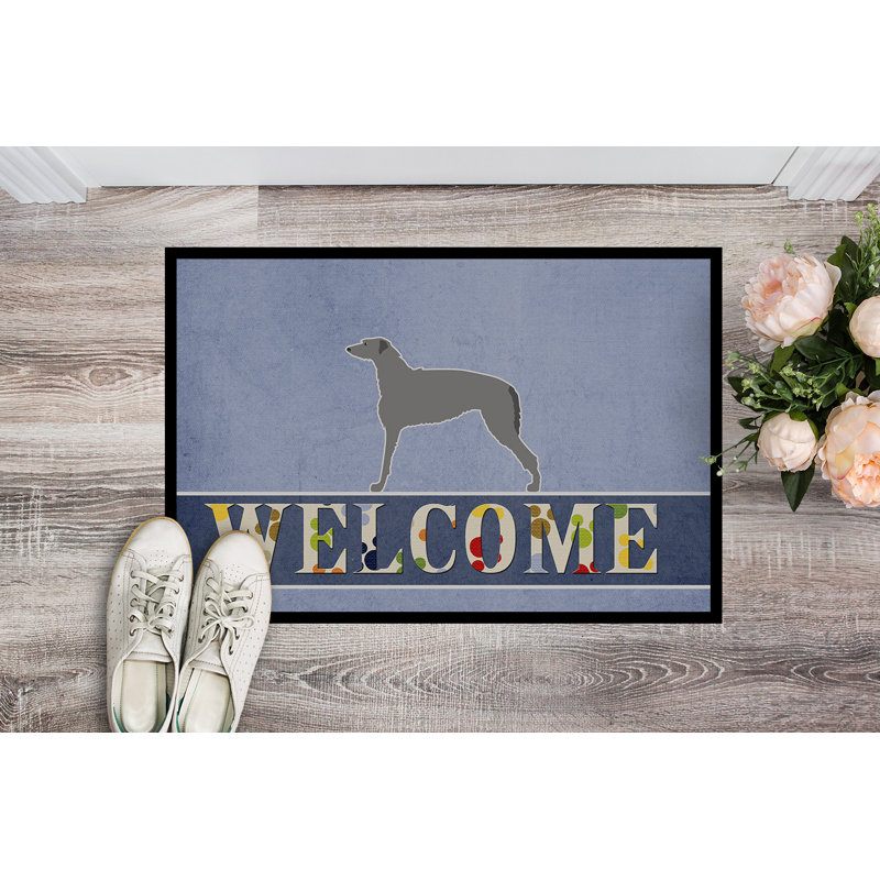 Welcome Non-Slip Outdoor Door Mat, Rectangle 1'6" x 2'3", Scottish Deerhound
