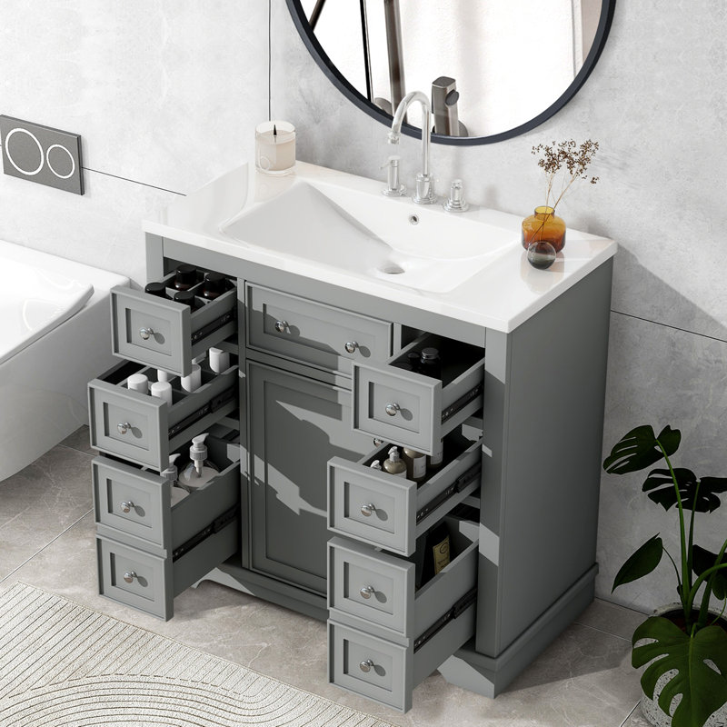 Meuble-lavabo 36 po avec lavabo en céramique, Gris