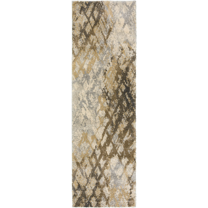 Tapis à motif abstrait gris / brun / beige Bellavia, Tapis de couloir 2 pi 3 po x 7 pi 5 po