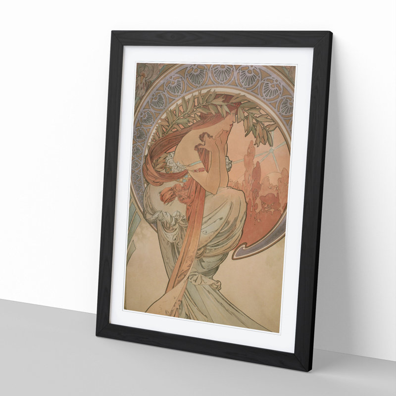 The Arts Poetry Vol.1 by Alphonse Mucha - Picture Frame Painting, 36cm H x 27cm W x 2cm D, Black