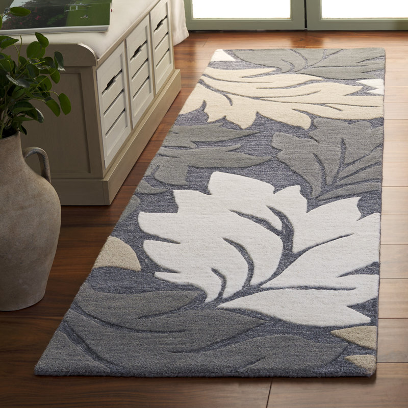 Bourassa 402 Hand Tufted Wool/Cotton Floral Rug in Gray/Beige, Runner 2'3" x 8'