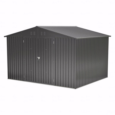 10X8 FT Outdoor Storage Shed, All Weather Metal Sheds With Lockable Doors, Tool Shed