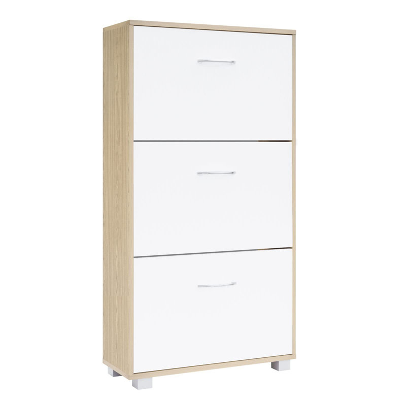 18 Pair Shoe Storage Cabinet, White/Beige