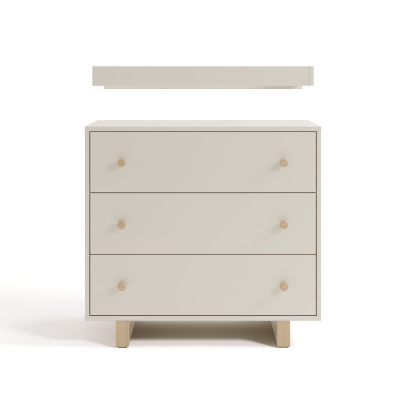 Commode 3 tiroirs avec plateau à langer amovible Texas, Avoine givrée / Bois flotté