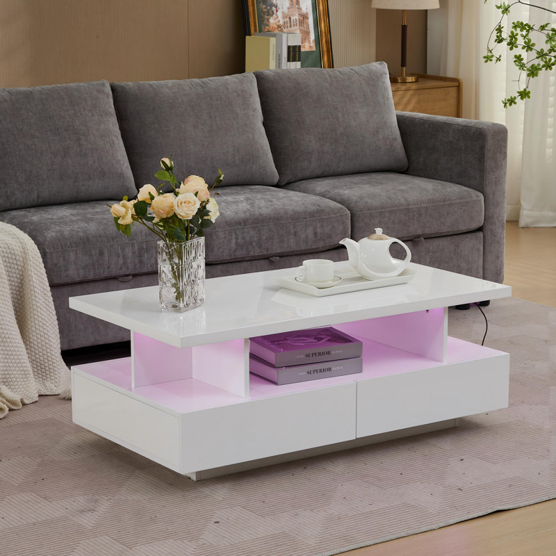 High Glossy Led Coffee Table with 4 Adjustable LED Modes