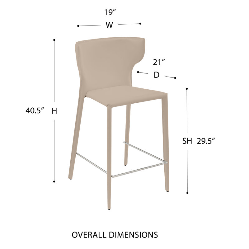 Divinia Bar Stool In Gray Regenerated Leather - Set Of 2, Counter Stool (25.6” Seat Height), Taupe