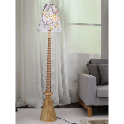 French Vintage-Style Solid Wood & Fabric Floor Lamp