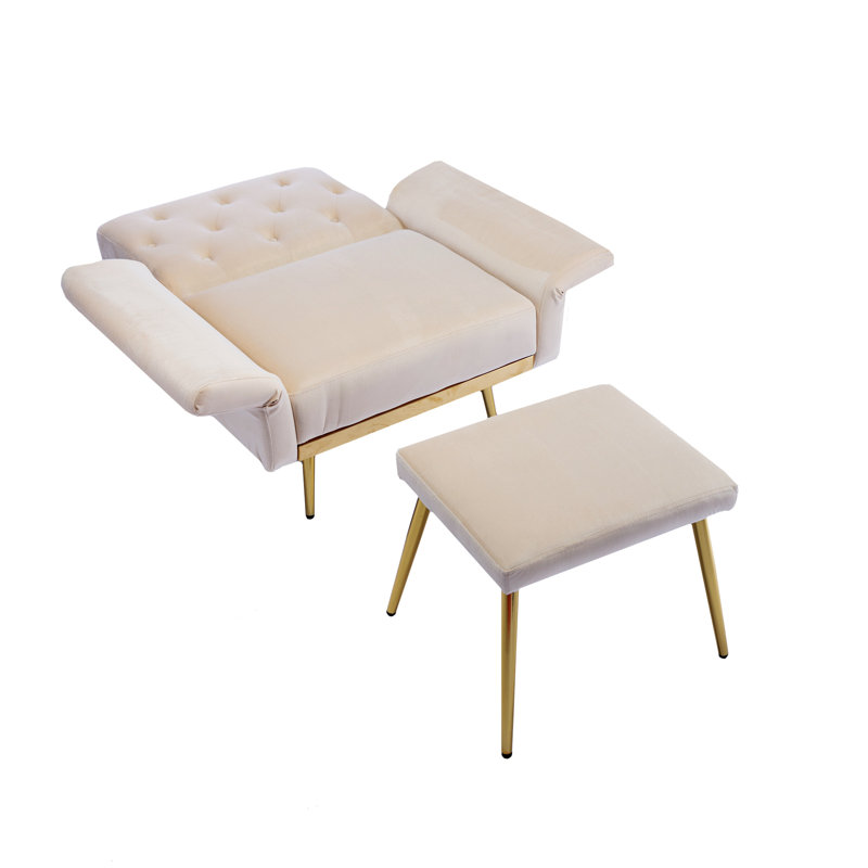 Chaise d'appoint avec accoudoirs et dossier réglables, Velours beige