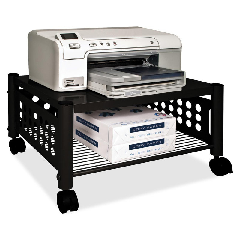 Black Steel Underdesk Printer Stand with Wheels