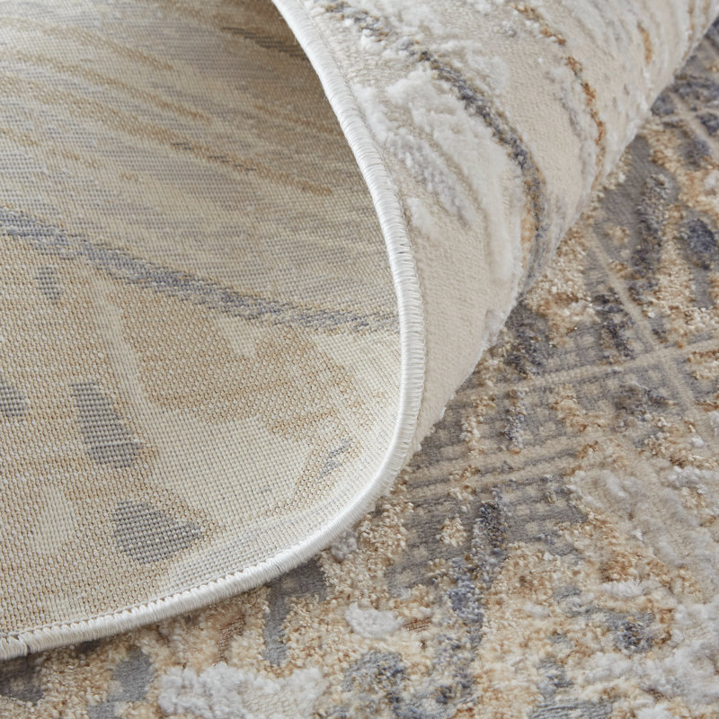 Tapis Corven Brushstroke, bouleau ivoire / gris argenté / brun clair, tapis 5 pi x 7 pi 10 po, Rectangle 4 pi x 6 pi