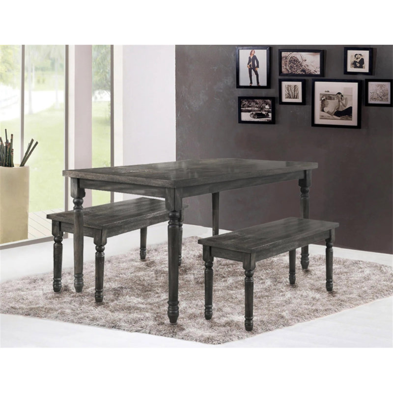 Table de salle à manger rectangulaire style transitionnel 59 pouces, table de salle à manger en placage gris patiné