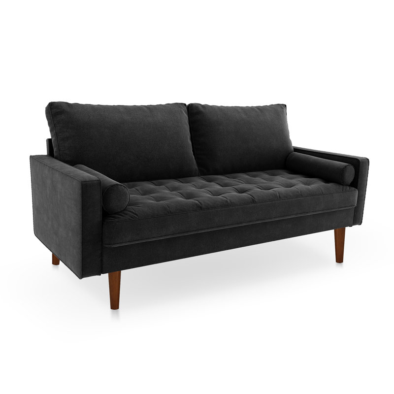 Collington 70" Square Arm Tufted Seat Sofa, Black Velvet