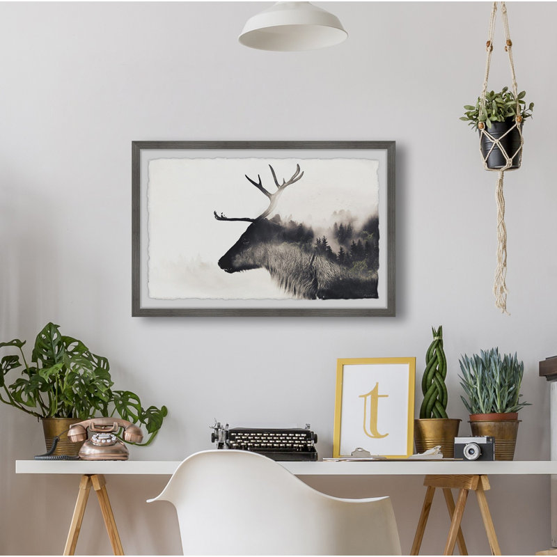 Mountain Deer 1 Piece Single Picture Frame Wall Art, 41cm H x 61cm W x 3.81cm D