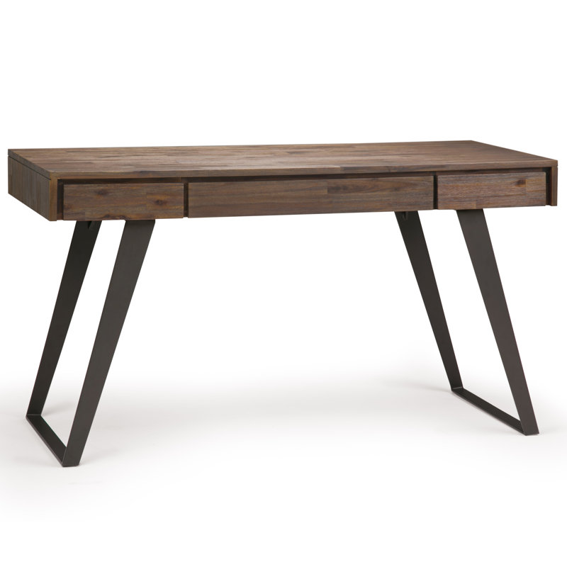 Lowry 54"W Solid Acacia Wood and Metal Modern Industrial Writing Desk with 2 Drawers and Flip-Down Keyboard Tray