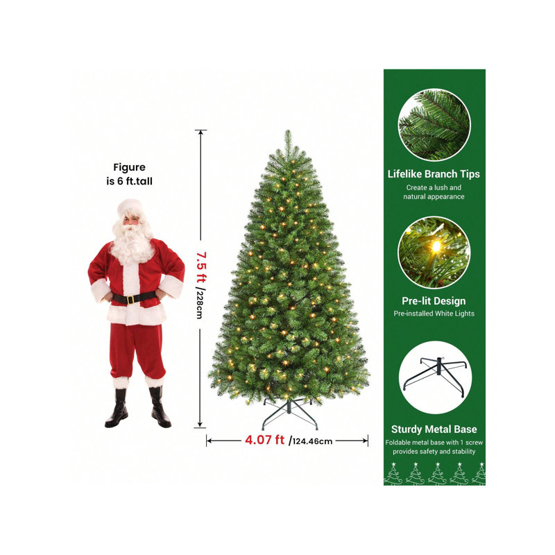 Lighted Artificial Christmas Tree, 7.48' H