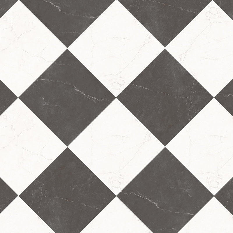 Sophia Checkerboard 12" x 12"  Porcelain Marble-Look Floor Tile (33.44 Sq. Ft. / Case), Black/White
