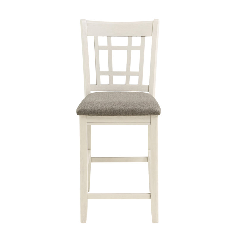 Chaises à hauteur de comptoir blanc antique avec cadre en bois 2 pièces - Siège rembourré brun pour une expérience culinaire délicieuse