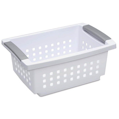 Sterilite Small Stacking Basket with Titanium Accents, White