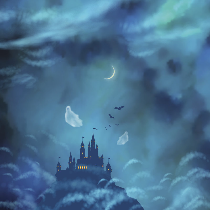 Illustration d'Halloween sur fond nocturne, H 36 po x l 36 po