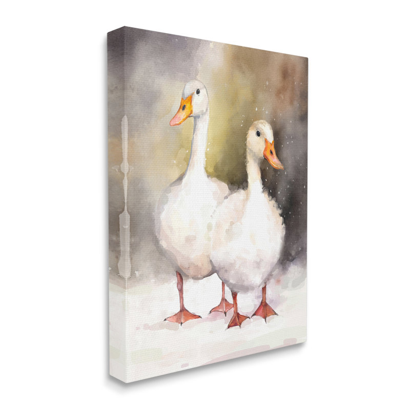 " Two White Ducks In Snow " by Ziwei Li, 40" H x 30" W x 1.5" D
